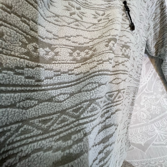Y2K EDDIE BAUER AZTEC EMBOSSED NEUTRAL FLEECE SWEATER 1/2 ZIP SEXY WARM TOP M - Picture 12 of 17